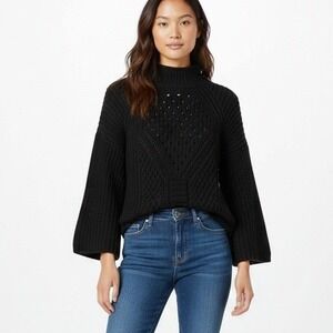 One A Knit Sweater Womens M Black Mock Neck Wide Sleeve Boho Indie Cozy Goblin